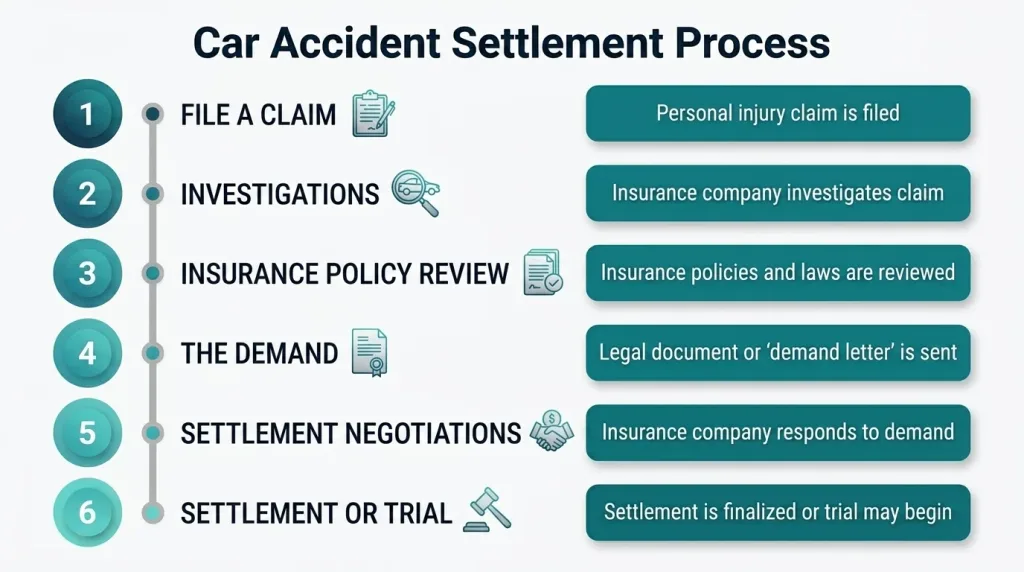Car accident insurance claim documentation and settlement process