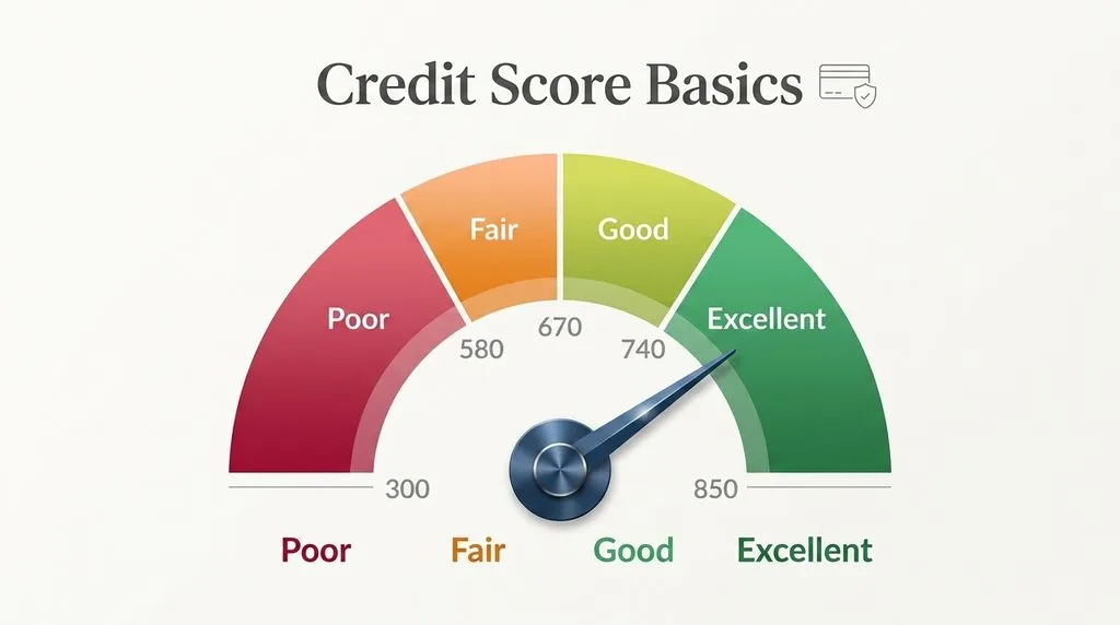 Credit score gauge showing rising trend