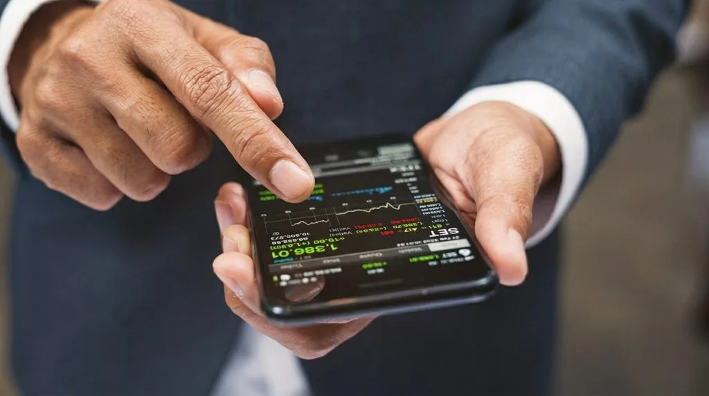 Person checking a mobile banking app on a smartphone