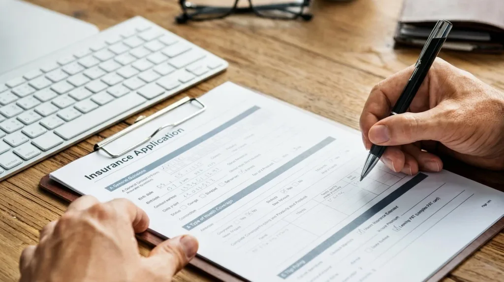 Person completing a life insurance application