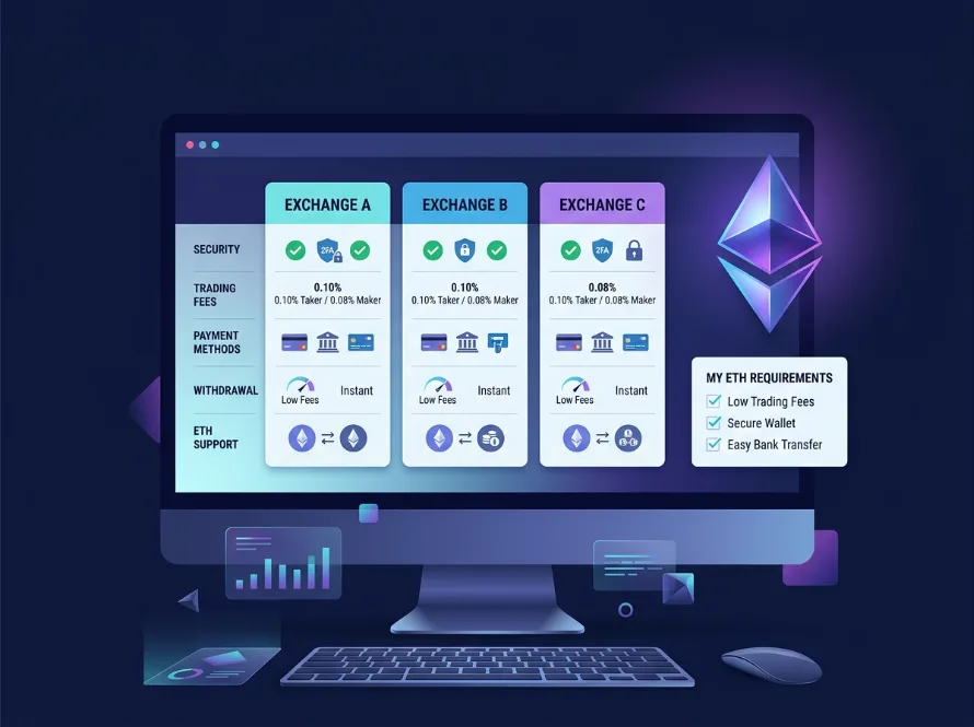 Comparing crypto exchanges before buying Ethereum