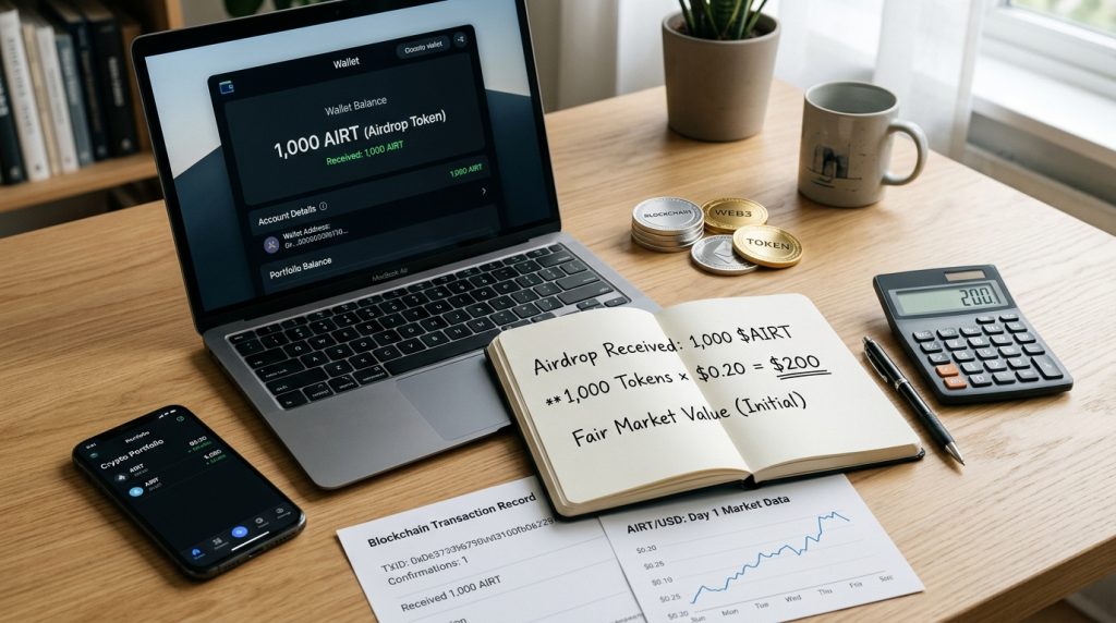 Calculating fair market value for airdropped tokens