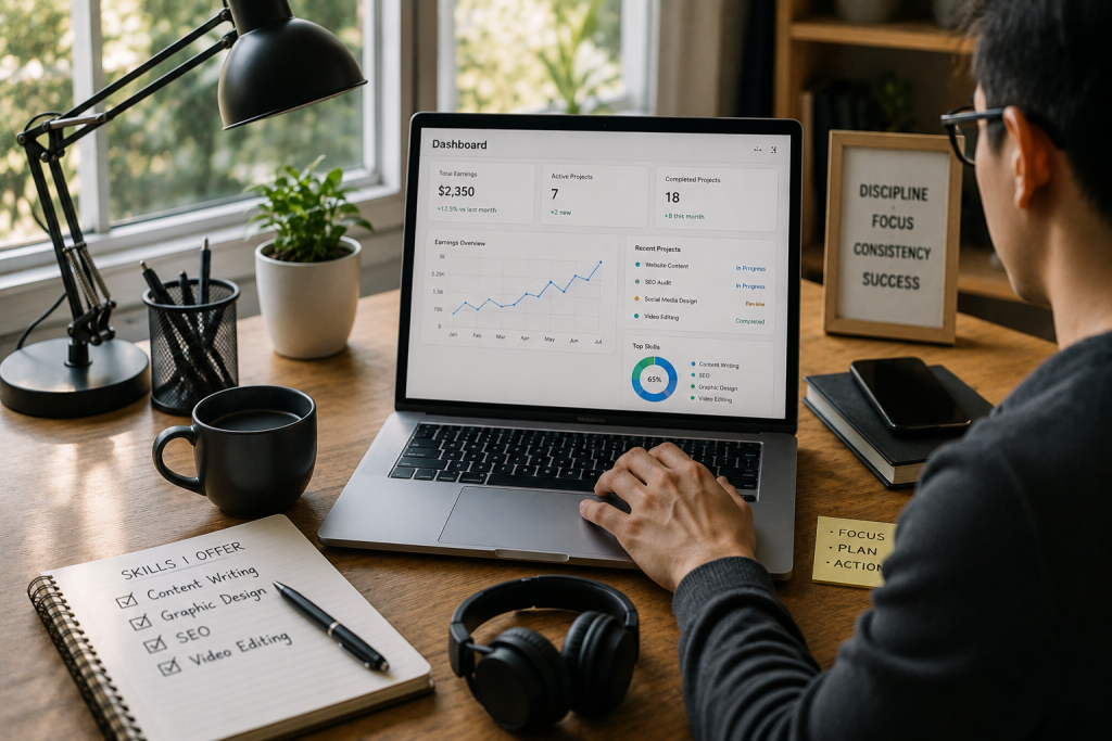 Freelancer working from home to earn money online