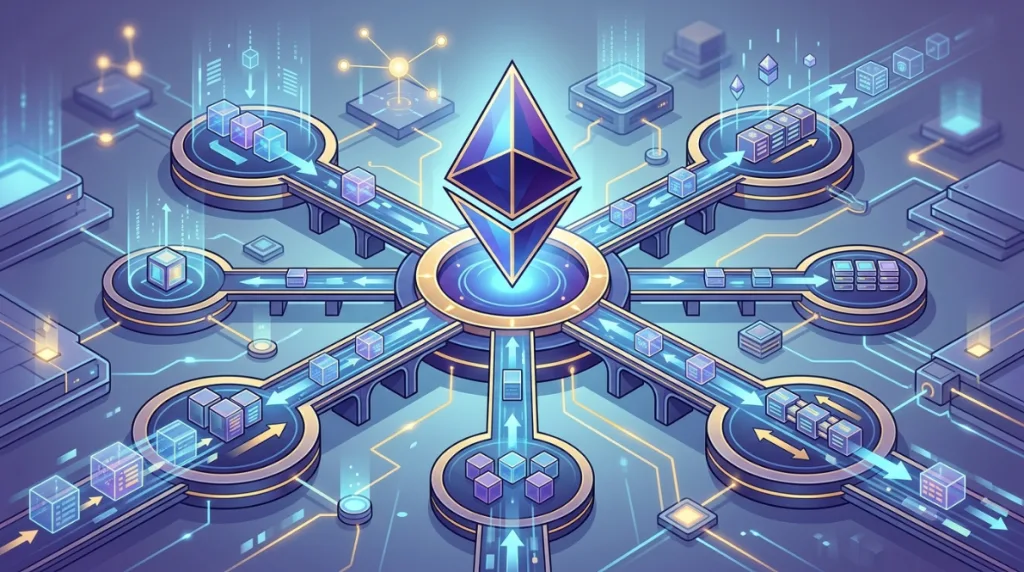 Ethereum Layer 2 scaling and blockchain network illustration