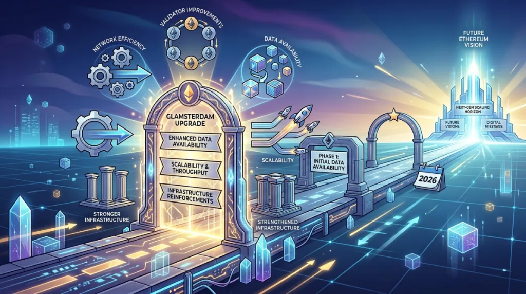 Ethereum 2026 upgrade roadmap and blockchain scaling illustration