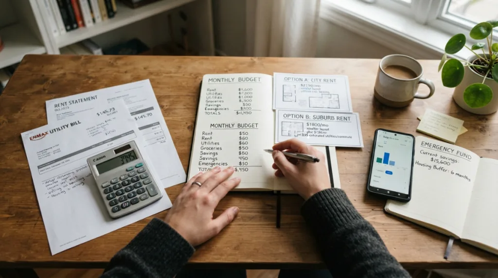 Monthly budget showing housing costs for choosing between leasing and renting
