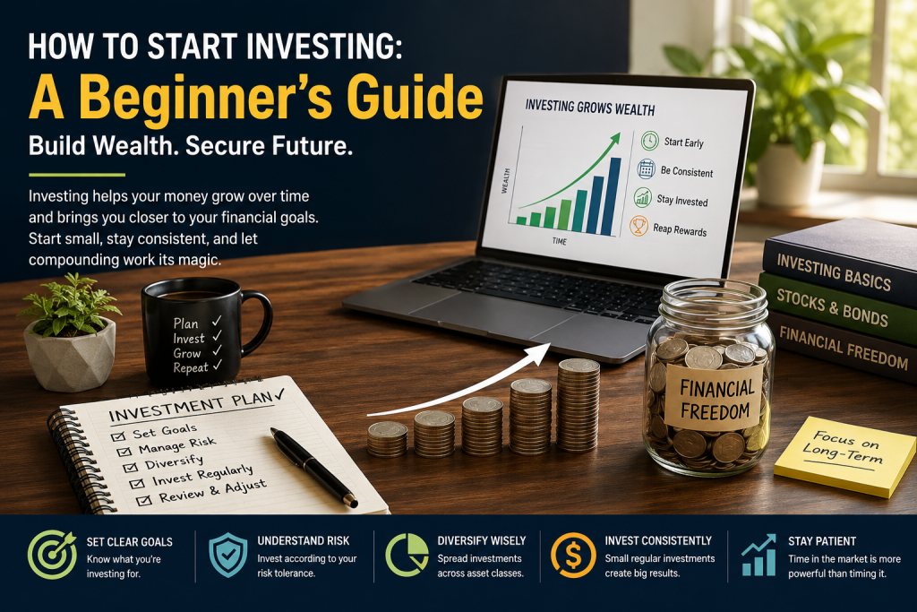 How to start investing for beginners with goals, risk management, diversification, and regular investing