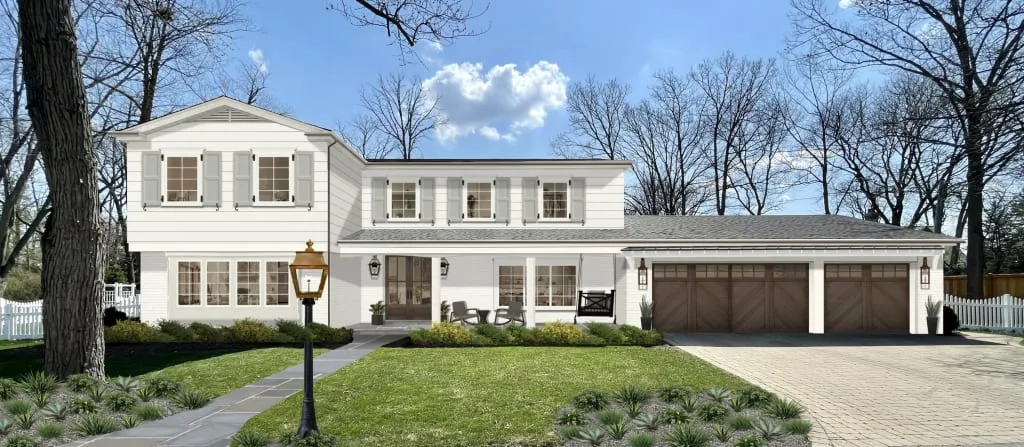 Suburban home exterior after new residential construction is complete