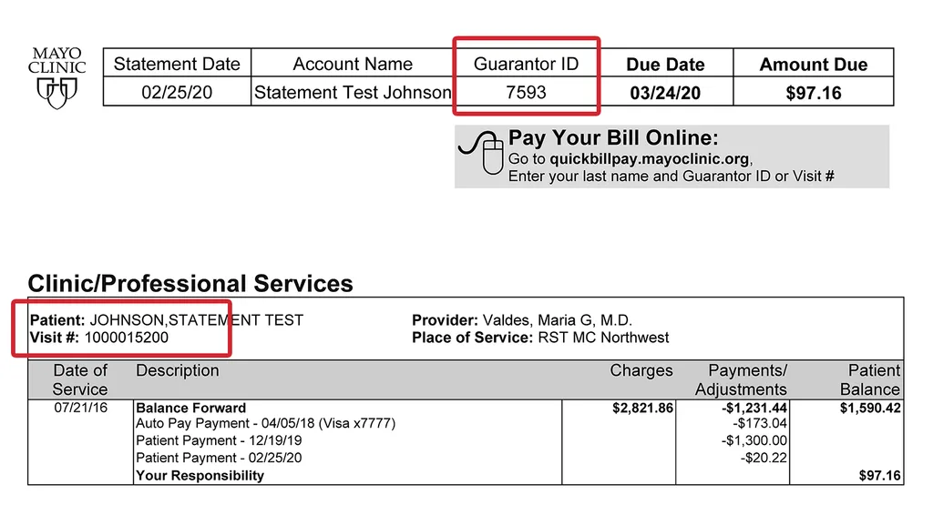Medical billing form used to record guarantor information
