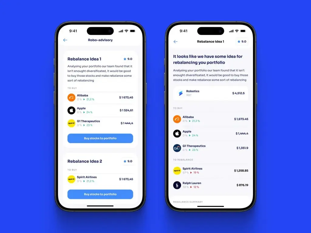 Robo-advisor app interface on smartphone