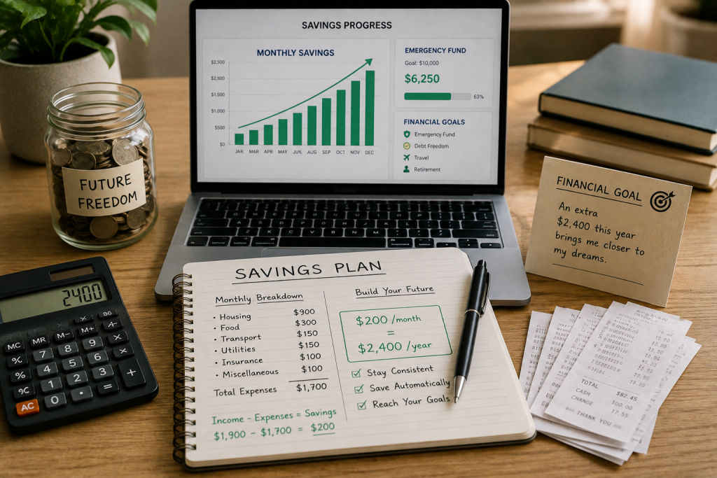 Savings plan showing how reducing monthly expenses can build an emergency fund