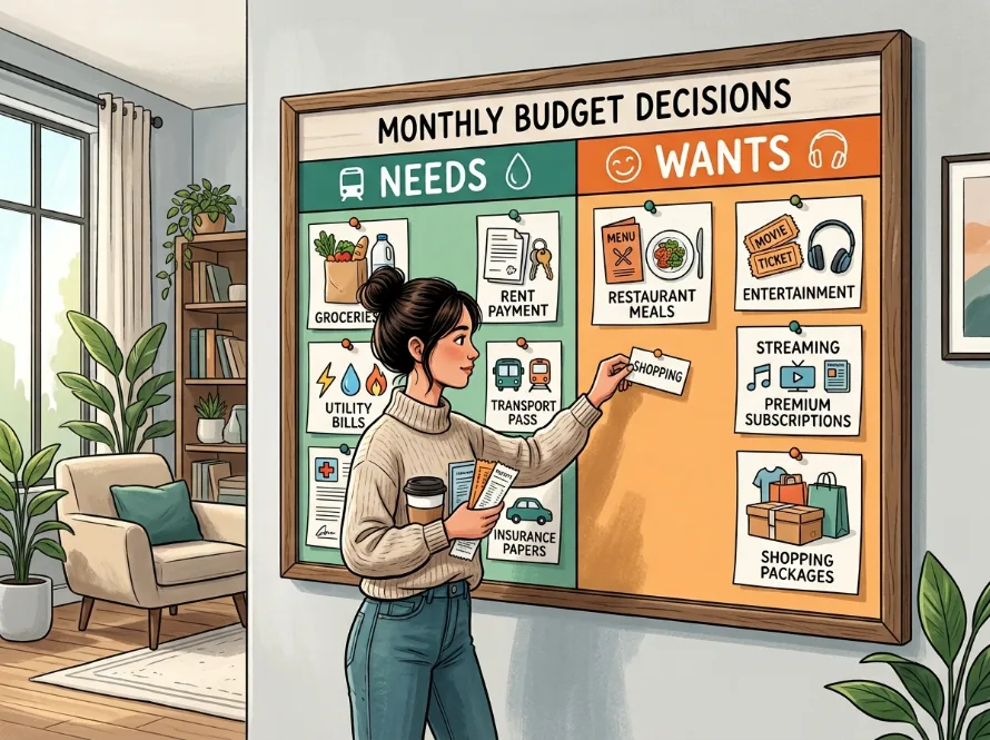 Separating needs from wants when creating a monthly budget