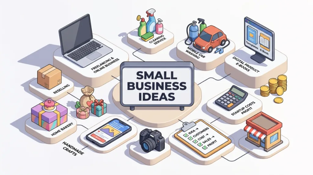 Small business ideas for beginners including online services, products, costs and profit