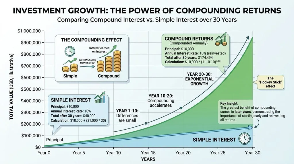 Investment growth chart illustrating compounding returns