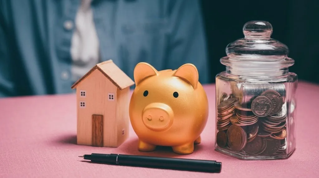 Piggy bank and savings jar for budgeting