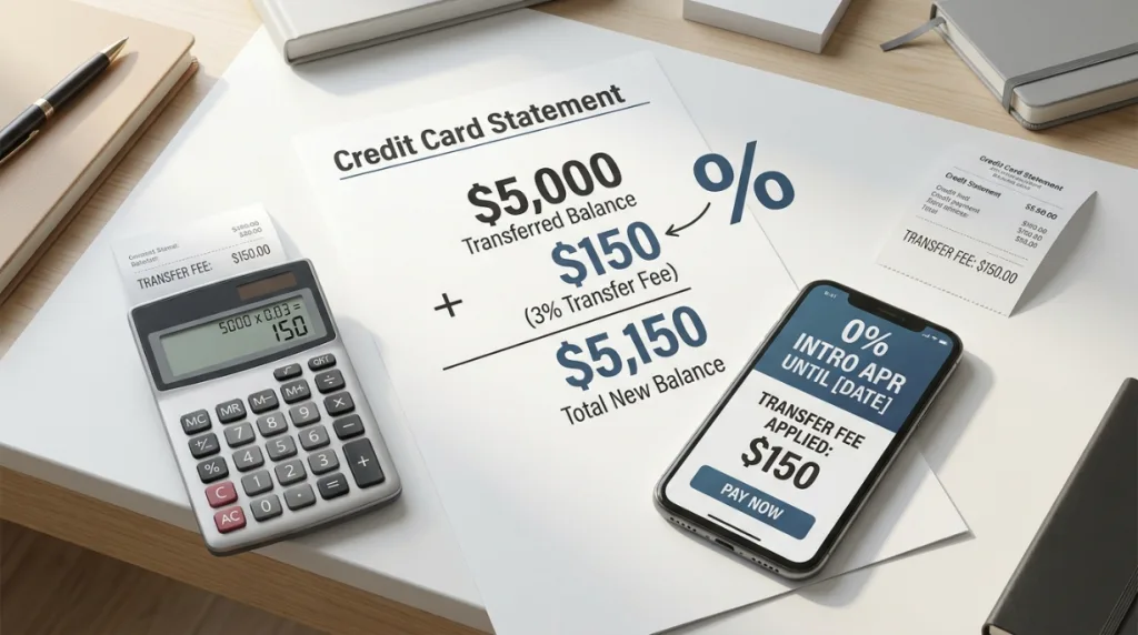 Balance transfer fee explained with credit card debt calculation