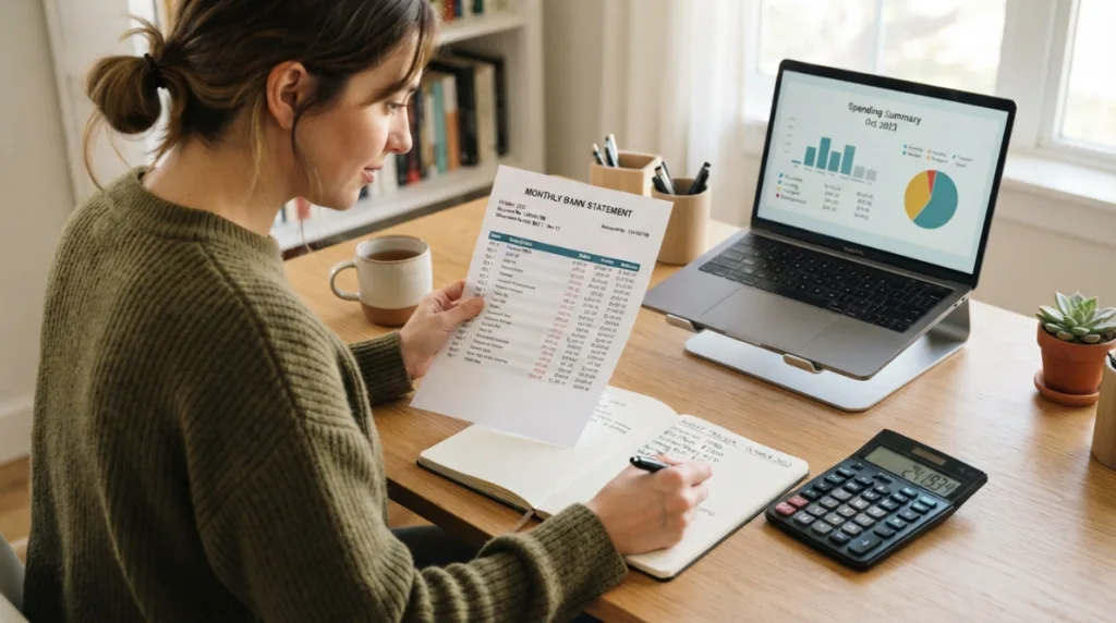 Using a bank statement to review monthly spending and create a budget