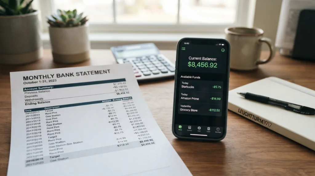 Bank statement compared with current bank account balance