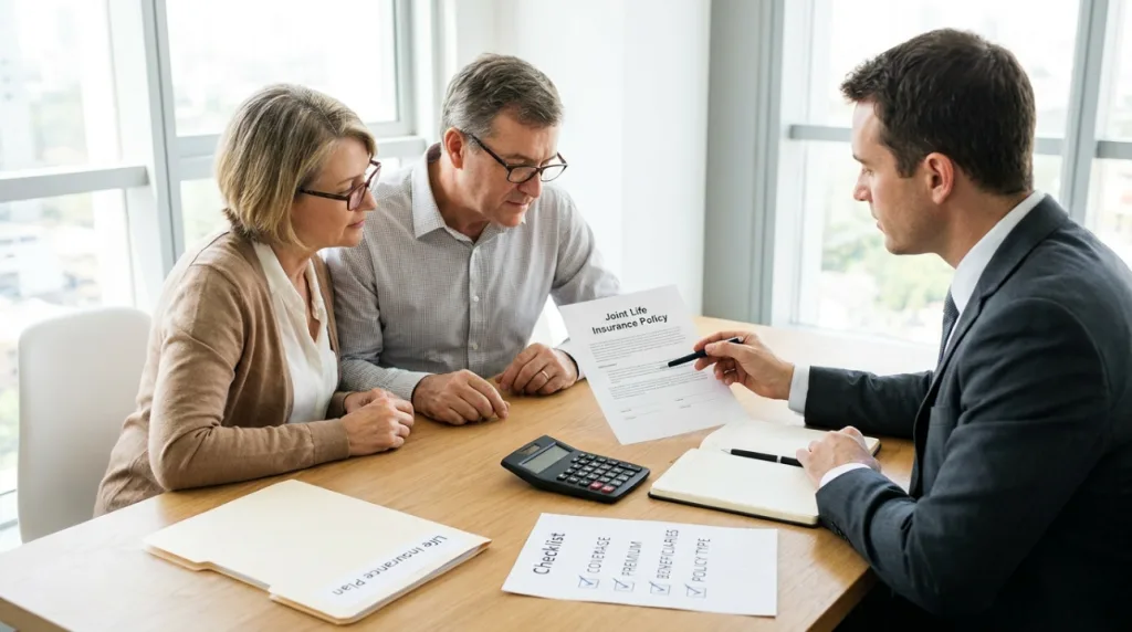 Couple discussing a survivorship life insurance policy with an advisor