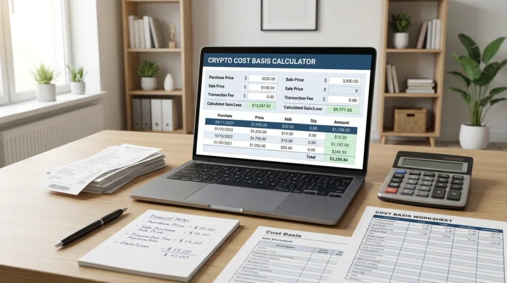 Crypto cost basis calculation with purchase sale price and fees