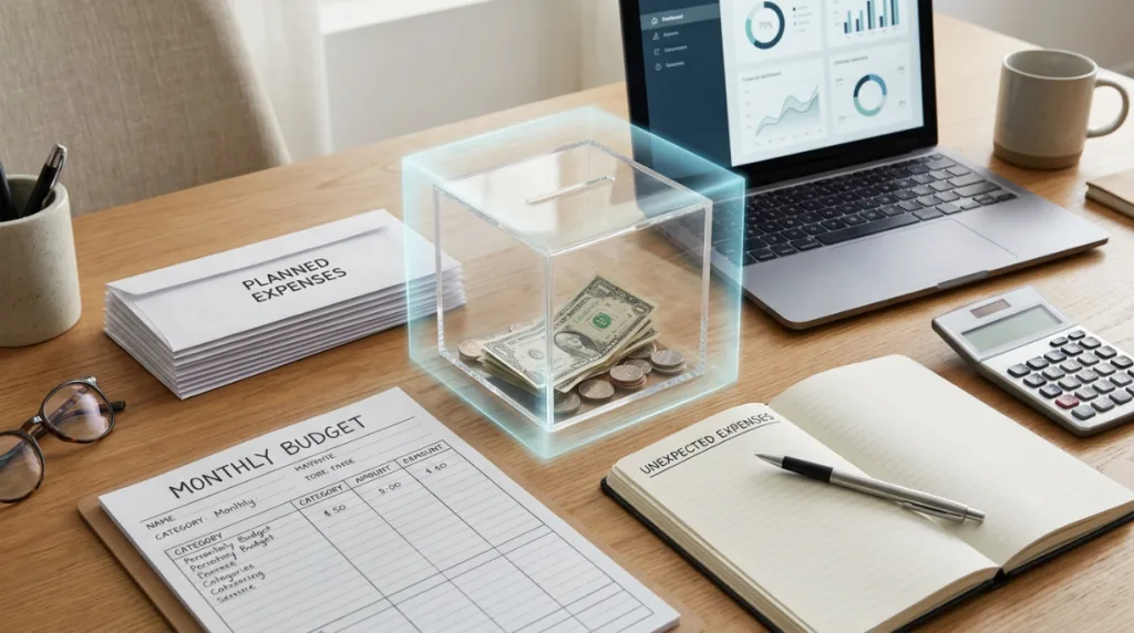 Financial buffer protecting a monthly budget from unexpected expenses