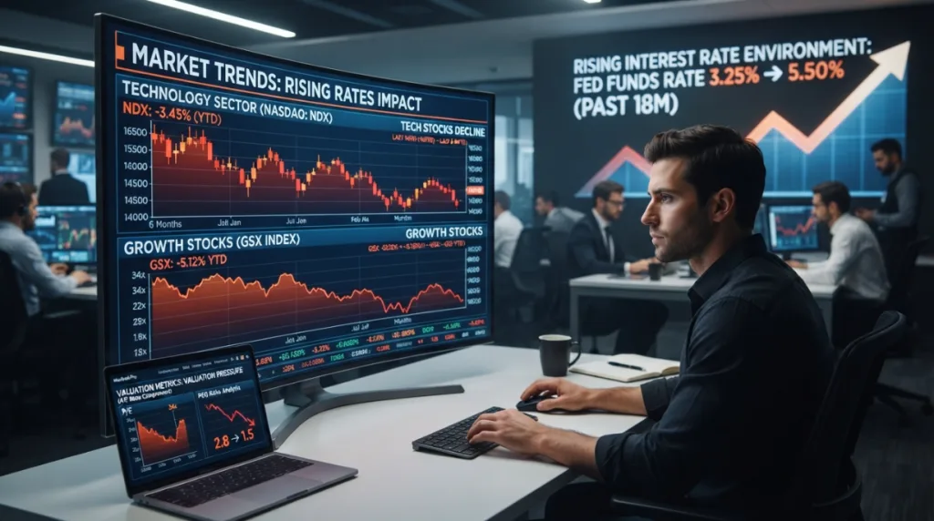 Growth and technology stocks face pressure from higher interest rates