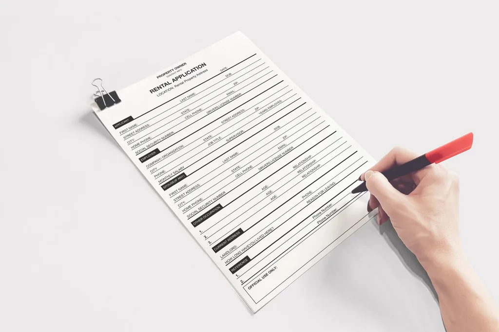 Blank rental application on desk