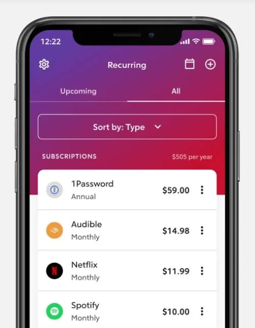Rocket Money app recurring subscriptions list