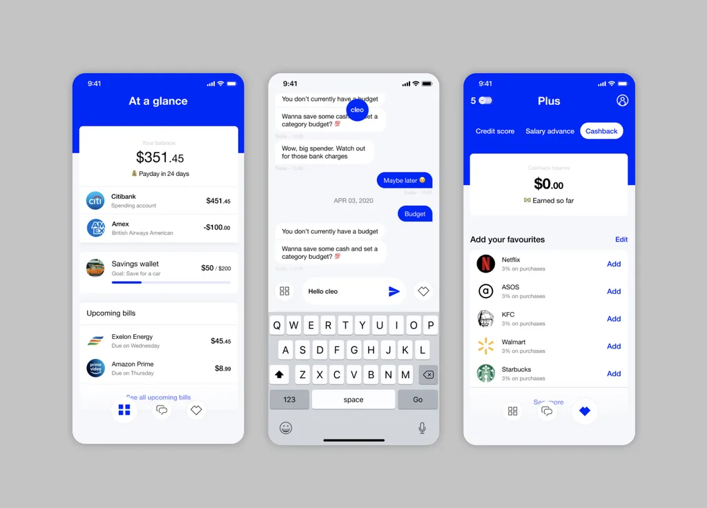 Cleo AI money coach chat interface