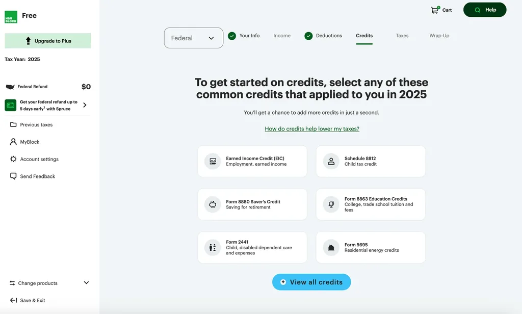 H&R Block online tax filing dashboard