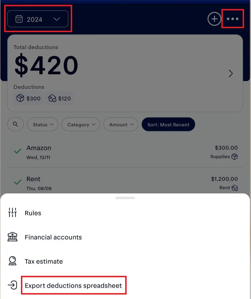 Keeper tax profile selecting deduction categories
