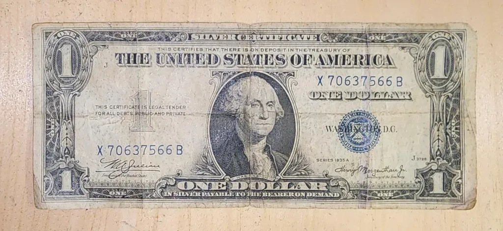 Blue seal silver certificate one dollar bill