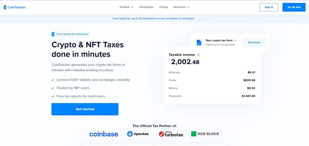 CoinTracker crypto and NFT tax filing dashboard