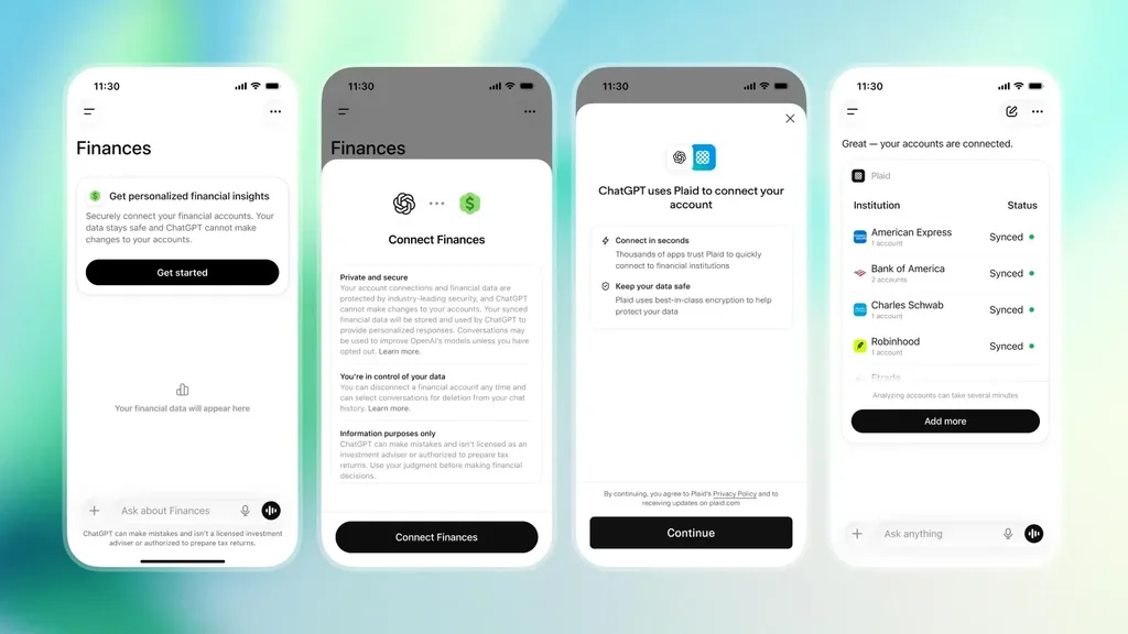 ChatGPT Finances connecting bank accounts via Plaid