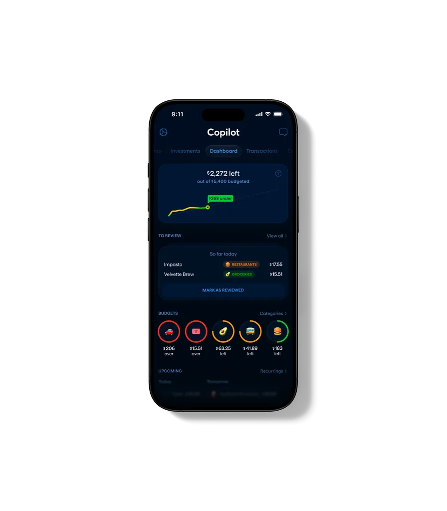 Copilot Money budgeting categories on iPhone