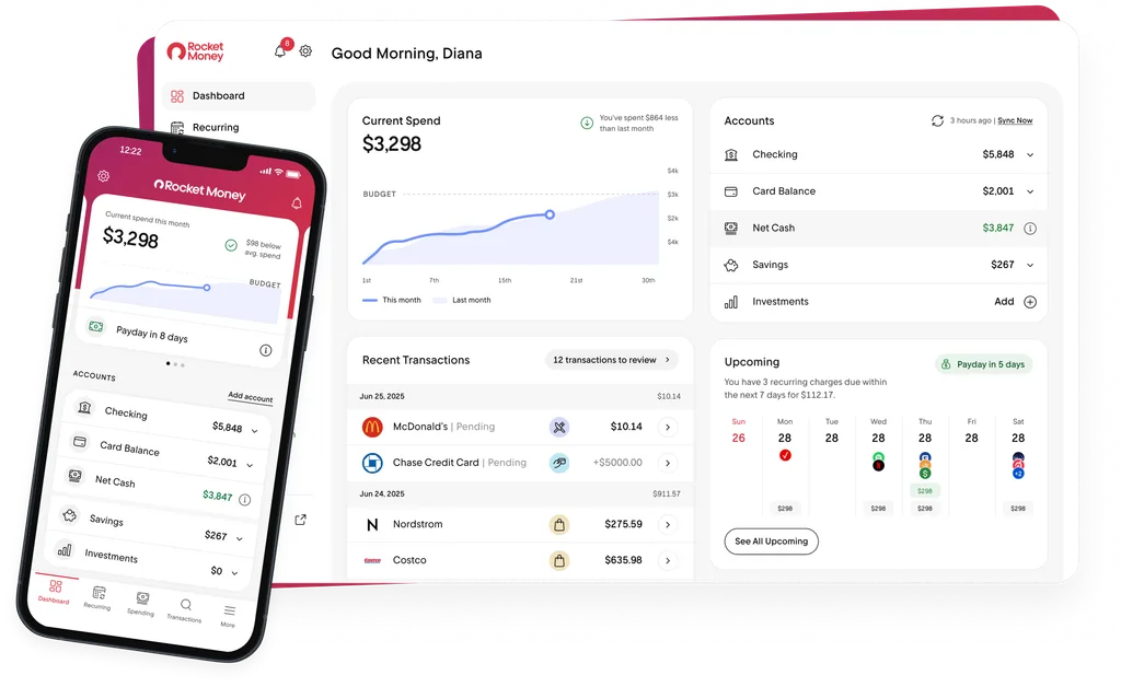 Rocket Money recurring subscriptions list
