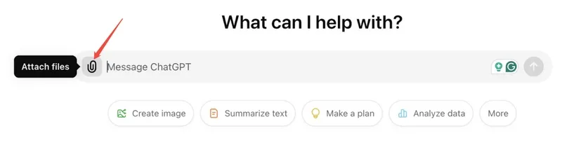 ChatGPT paperclip upload button for attaching files
