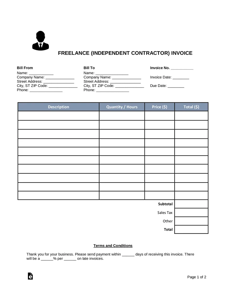 Freelance invoice template example