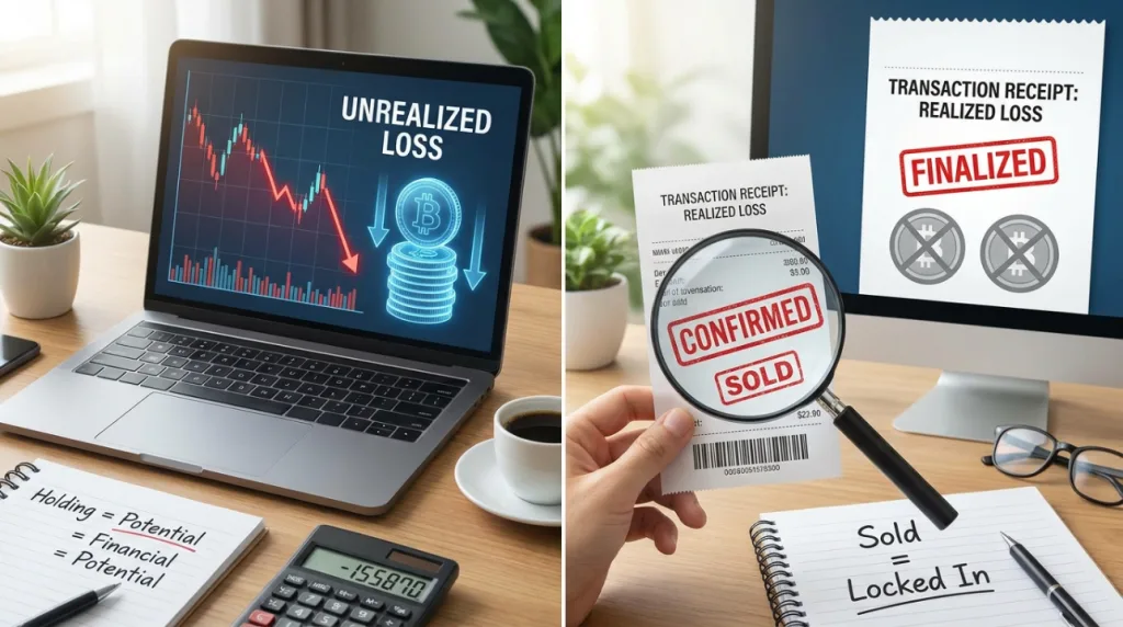 Difference between realized and unrealized crypto loss