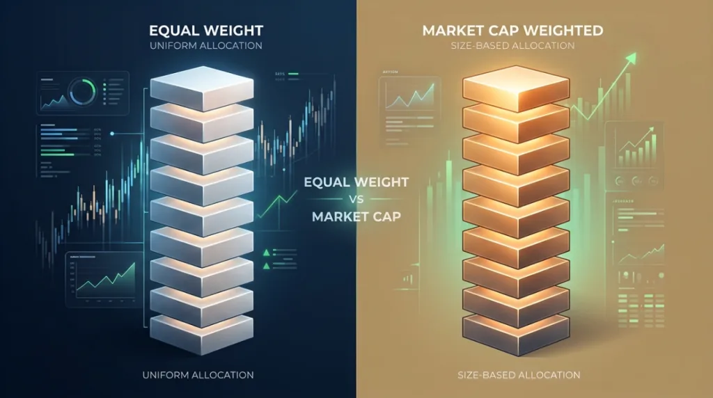 RSP equal weight vs SPY market cap weighting comparison