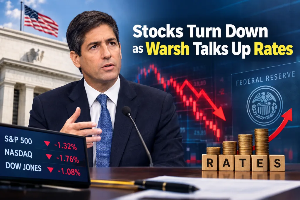 Stocks turn lower as Kevin Warsh discusses higher interest rates and Federal Reserve policy