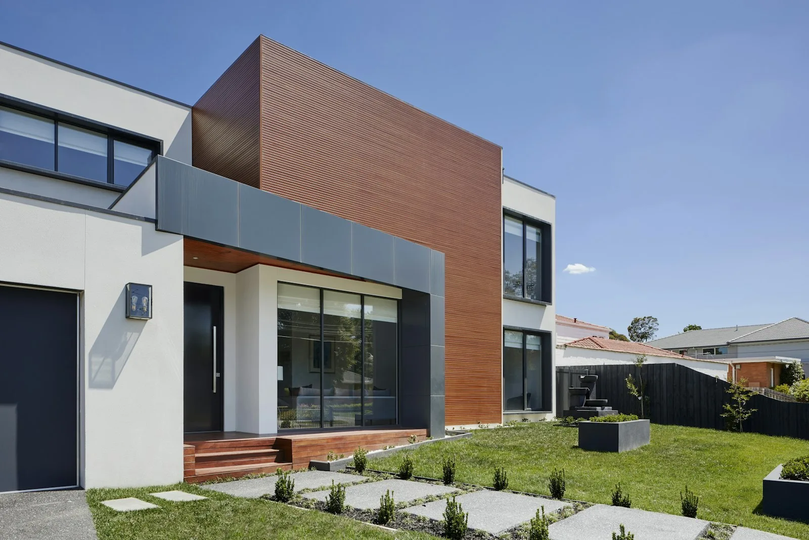 Contemporary house architecture under clear sky