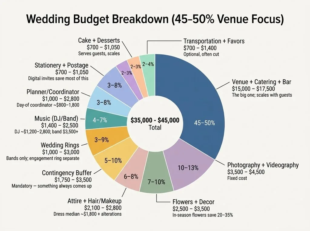 Wedding budget breakdown pie chart by category