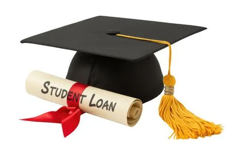 Graduation cap and diploma labeled student loan