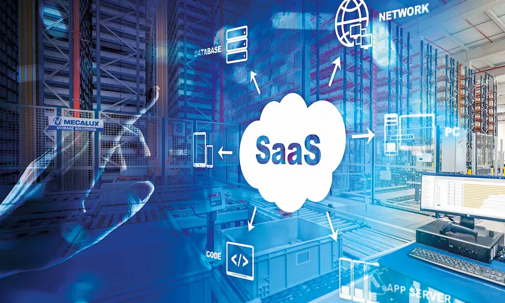Server racks with cloud symbol representing SaaS infrastructure